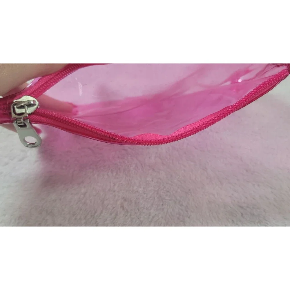 ​Clear Pink Transparent Plastic Travel Cosmetic Makeup Bag Zipper Pouch Organize